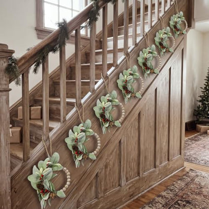 12 Pcs 10-Inch Mini Christmas Wreaths for Cabinets, Rustic Wood Bead Decor - Variation of THIS listing 12
