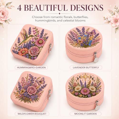 Diamond Art Jewelry Box Set - Flower B DIY Craft Kit with Tools