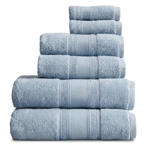 Organic Cotton Bath Towel Set - 6 Piece Blue Fog GOTS Certified Heavyweight