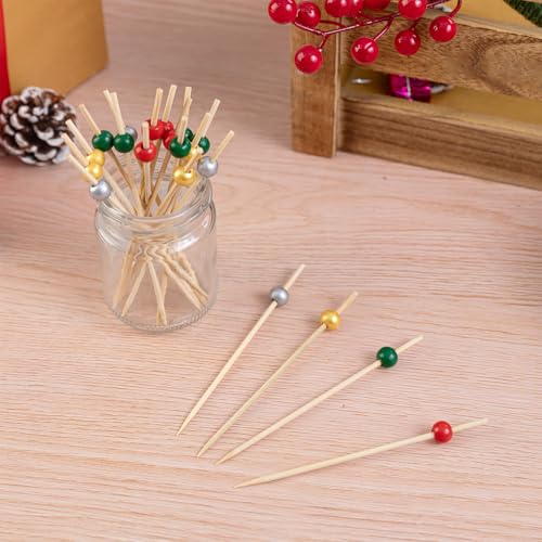 Christmas Cocktail Picks 100Pcs Bamboo Food Skewers for Appetizers & Desserts