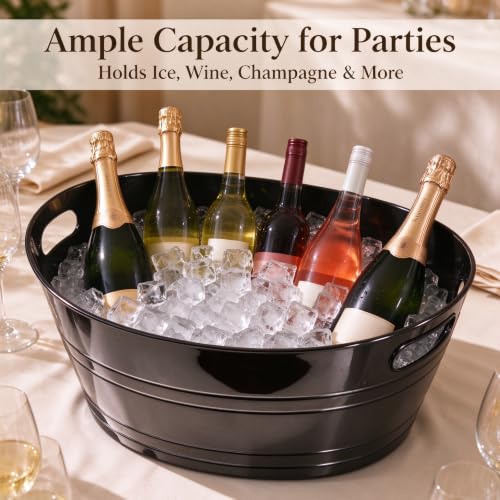 Large Black Ice Bucket with Handles, 17.6 Inch Party Tub for Drinks & Snacks