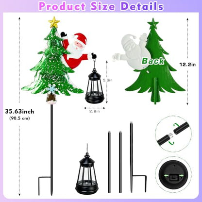 Solar Christmas Tree Stakes with Lantern - Santa & Tree Outdoor Yard Decor (2 Pack)