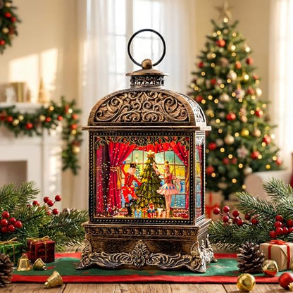 Christmas Snow Globe Lantern with Nutcracker and Princess - 10.125'' Holiday Decor