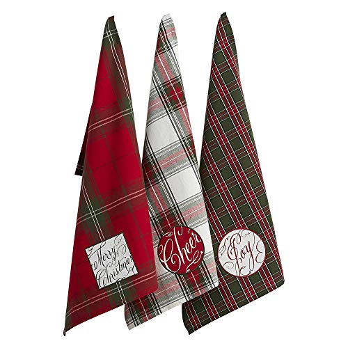 Holiday Kitchen Towels Embroidered Dish Towel Set 3 Pieces - Joyful Wishes 18x28