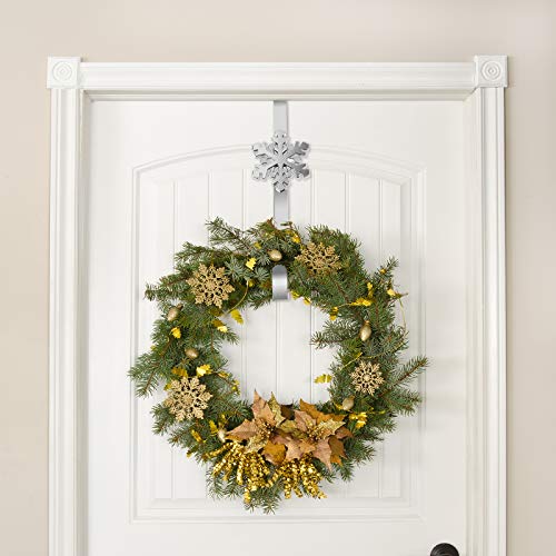 URATOT Christmas Silver Metal Wreath Hanger with Snowflake Icons - 14.5 Inches