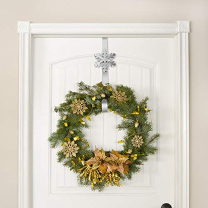 URATOT Christmas Silver Metal Wreath Hanger with Snowflake Icons - 14.5 Inches