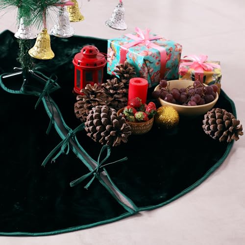 Emerald Green Velvet Christmas Tree Skirt 36 Inch Farmhouse Holiday Decor