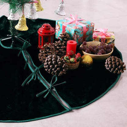 Emerald Green Velvet Christmas Tree Skirt 36 Inch Farmhouse Holiday Decor