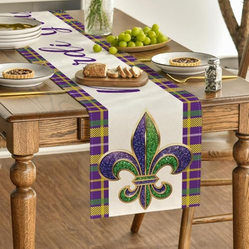 Iris Stripes Mardi Gras Carnival Table Runner - 13 x 90 Inch Seasonal Holiday Decor