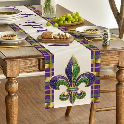 Iris Stripes Mardi Gras Carnival Table Runner - 13 x 90 Inch Seasonal Holiday Decor