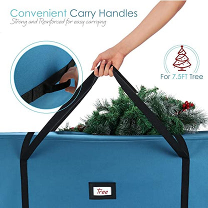 Blue Christmas Tree Storage Bag 7.5 & 9 Ft Heavy Duty Oxford Fabric with Reinforced Handles