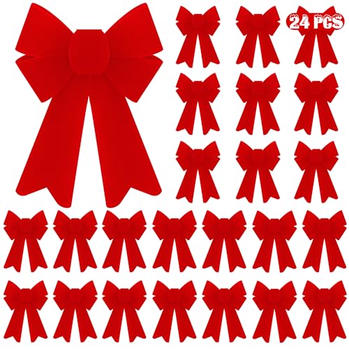 24PCS Red Velvet Christmas Bows Holiday Tree Decor Indoor Outdoor