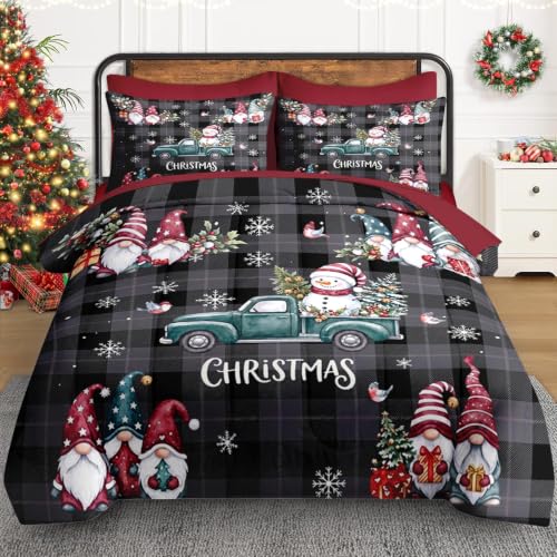 WeCozy Queen Christmas Snowman Comforter Bedding Set with Sheets - Gnomes Variation