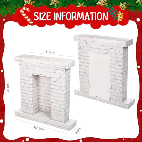 Fullhawl Christmas Cardboard Fireplace 3D Brick Backdrop - White