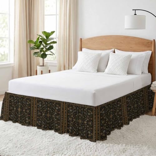Queen Size Bed Skirt with Elastic Drop 16 Inch - Black/Bronze/Gold