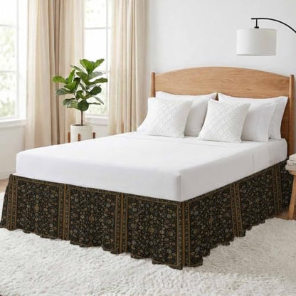 Queen Size Bed Skirt with Elastic Drop 16 Inch - Black/Bronze/Gold