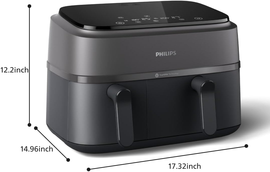 Philips Dual Basket Air Fryer - Versatile 9.5QT Touchscreen Cooking | Healthy 2-Drawer Design