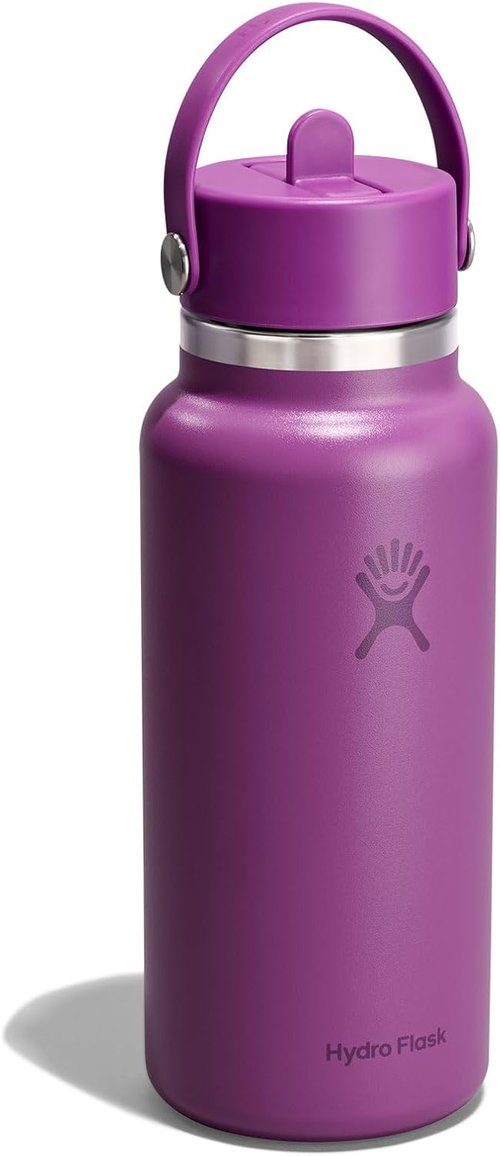 Hydro Flask Water Bottle - Insulated Stainless Steel with Wide Mouth Flex Straw Lid | 32 Oz Supernova Purple, Leakproof & Refillable