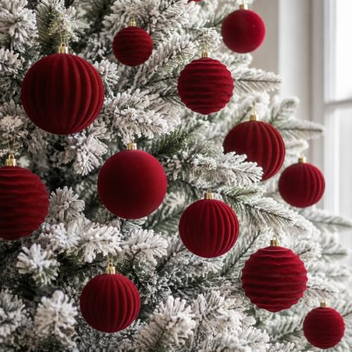 Red Velvet Christmas Ornaments Set - Burgundy 3.15 Inch, 12 Pieces, Variation of THIS listing