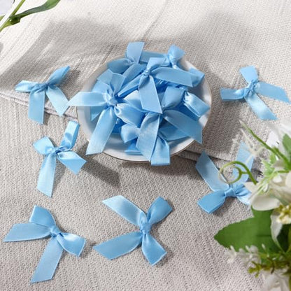 50 Pcs Light Blue Mini Bows 2 Inch for Gift Wrapping & Decorations