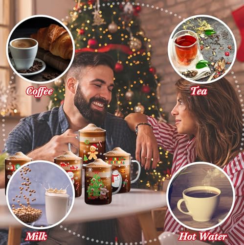 24 Pcs Christmas Glass Coffee Mugs 16 Oz with Handle Winter Theme Set - Santa Snowman Elk