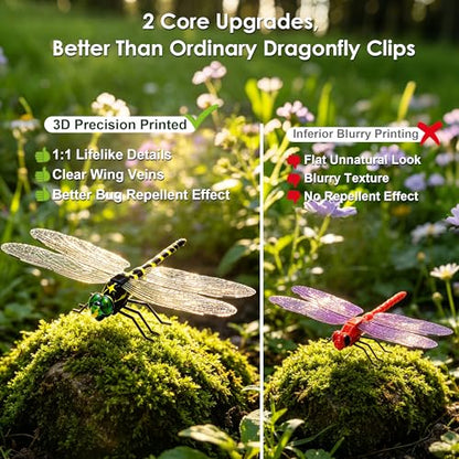 12 Pack Realistic 3D Dragonfly Garden Clips - Decorative Yard & Outdoor Decor
