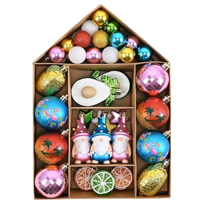 Valery Madelyn 50ct Summer Tree Ornaments Set for Christmas in July Decorations - Tropical Fruit & Animal Designs