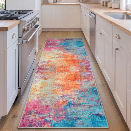 Rainbow Washable Runner Rug 2x6 Feet for Hallway Kitchen - Colorful Non-Slip Mat