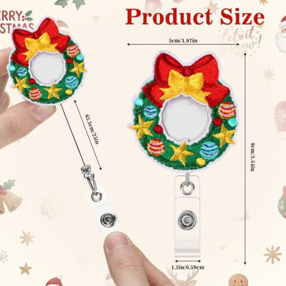 Christmas Felt Badge Reels Set of 24 Retractable Name Holder Clips - Holiday Design