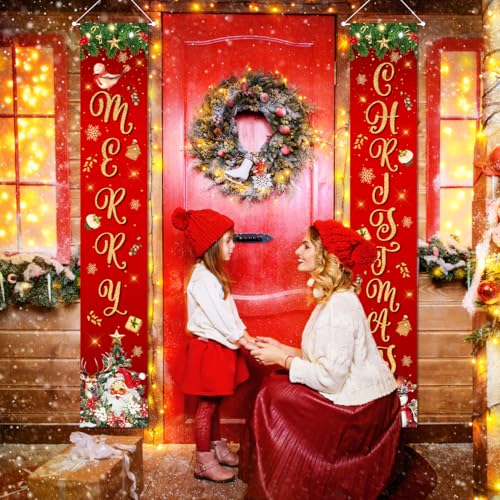 Large Christmas Door Banner Set - Merry Christmas Festive Holiday Decor for Indoor & Outdoor Porch Front Yard