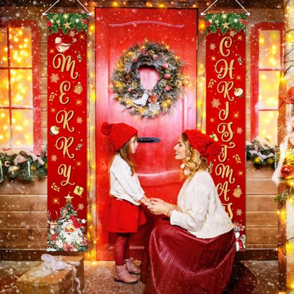 Large Christmas Door Banner Set - Merry Christmas Festive Holiday Decor for Indoor & Outdoor Porch Front Yard