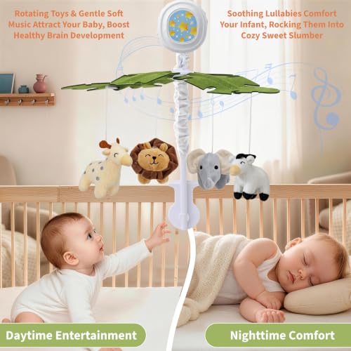 Baby Crib Mobile with Rotating Frame & Music Star Projection - White