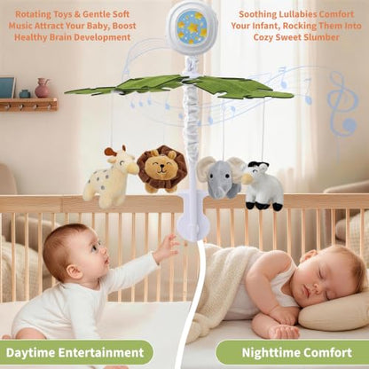 Baby Crib Mobile with Rotating Frame & Music Star Projection - White