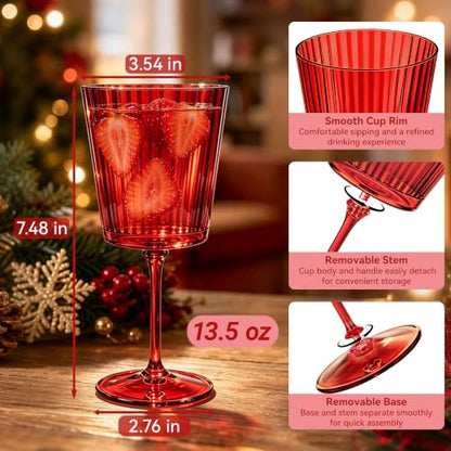 Dark Red Plastic Wine Glasses 12 Pack 13.5oz Holiday Drinking Cups