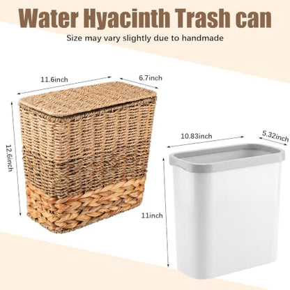 3 Gallon Wicker Trash Can with Lid & Removable Liner - Natural Home Decor