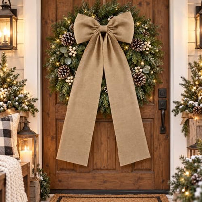 Giant Burlap Christmas Tree Topper Bow - Rustic Holiday Decor