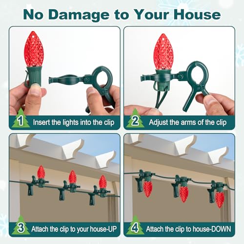100 Pcs Universal C7 C9 Christmas Lights Clips - Spring Wire Holders for Outdoor Gutter Roofline Fence