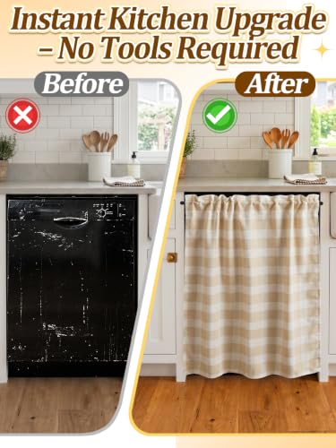 Aulock Dishwasher Cabinet Curtain with Adjustable Magnetic Rod - Beige