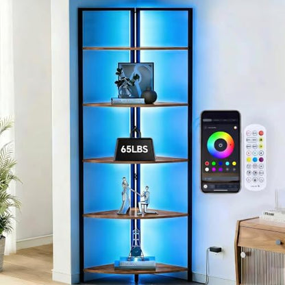 5-Tier Corner Bookshelf with LED Lights, Heavy-Duty Tall Storage Unit