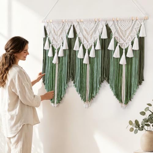 Large Green Macrame Wall Hanging Boho Woven Tapestry Home Decor