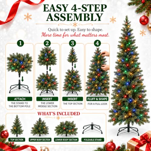 Hinged Artificial Christmas Tree 6ft with Dual-Color Lights - Classic Green