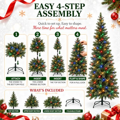 Hinged Artificial Christmas Tree 6ft with Dual-Color Lights - Classic Green