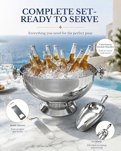 Large Stainless Steel Ice Bucket for Parties, Silver, 2 Pack