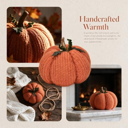 Set of 3 Crochet Fall Pumpkins - Decorative Autumn Home Decor