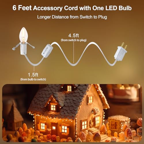 Christmas Village Lights Set with 1 LED Bulb - 6 FT Cord, 2 Pack - Warm Glow
