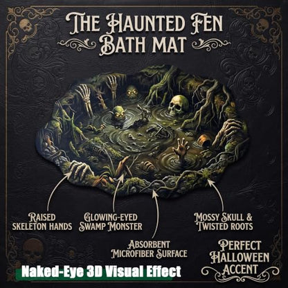 Spooky Optical Illusion Bath Mat - Horror Swamp Scene, Non Slip, 18x34