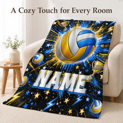 Personalized Volleyball Blanket for Kids with Name - Blue Throw