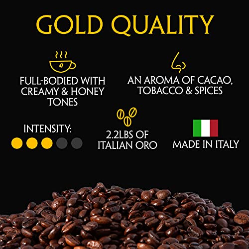 Caffe Mercanti Oro Italian Roast Coffee Whole Beans - 2.2lb Bag - Fresh Roasted Napoli Italiano Caffe - Oro: the Perfect Boost to Feel More Energized - Non-GMO