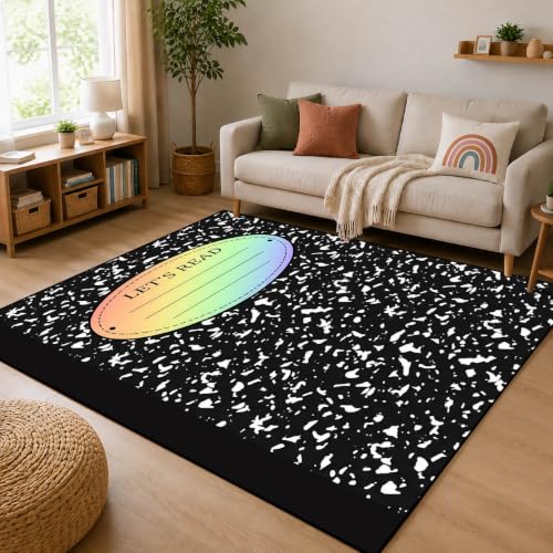 Black Speckled Composition Book Rug - 2x3 ft Washable Indoor Carpet