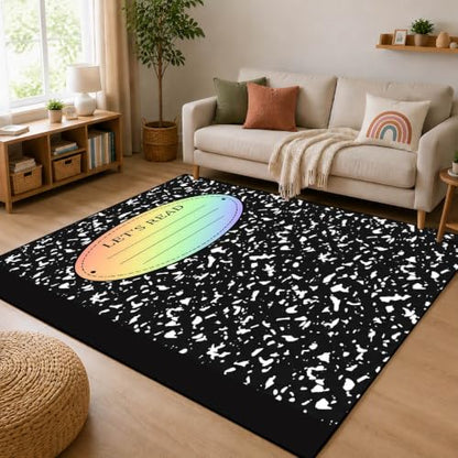 Black Speckled Composition Book Rug - 2x3 ft Washable Indoor Carpet